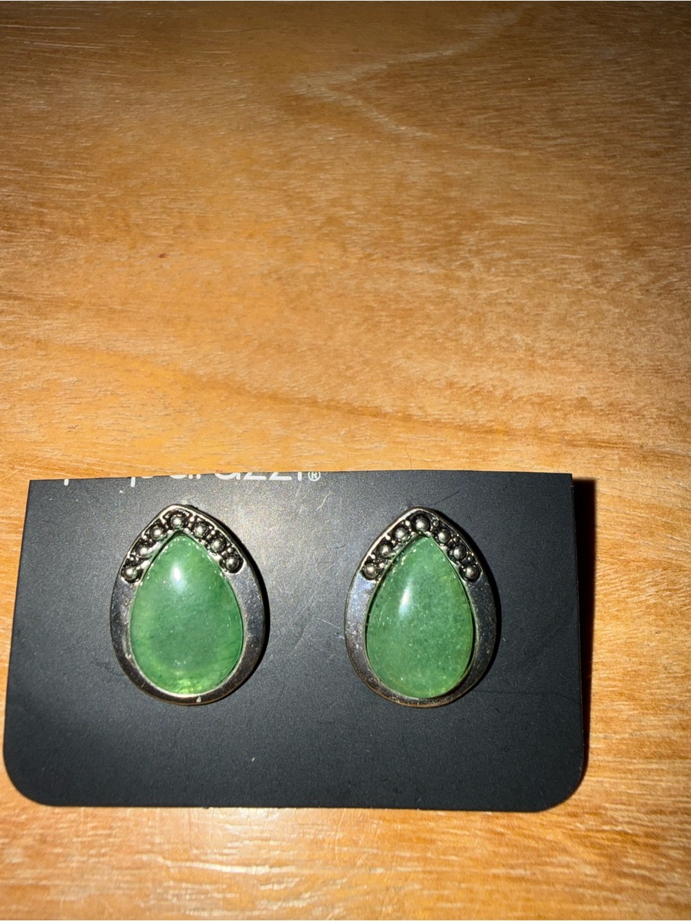 Green Teardrop Stone Stud Earrings